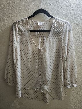 Pins & Needles Cream Blouse with Navy Geometric Print